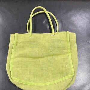 J Crew 100% Jute Lime Green Tote Bag